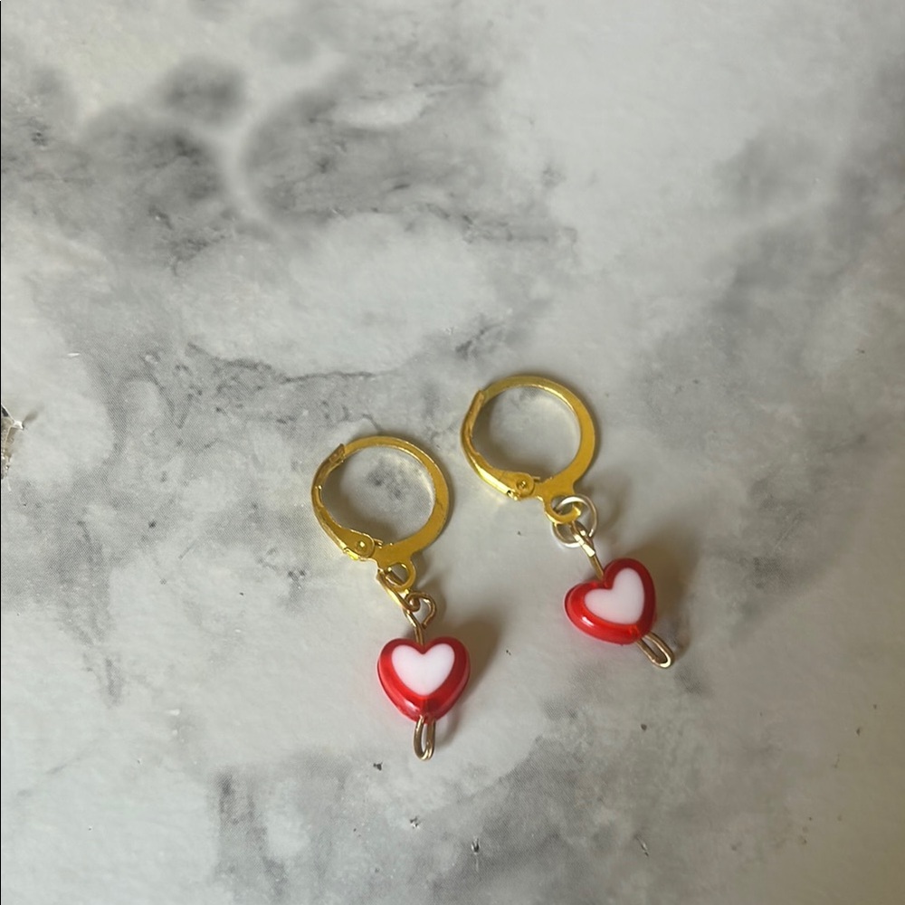 Cute Red  Heart Hoop Earings